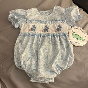 Southern Smocked Company French blue floral Easter bubble size 9 months
